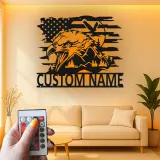 Insegna in metallo LED personalizzata con aquila e bandiera americana - Regalo patriottico per veterani, decorazione per man cave o ufficio