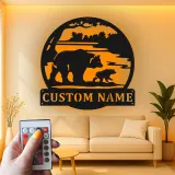 Cartel de metal LED Familia de Osos personalizado Regalo de naturaleza para familias Decoración de cabaña o sala