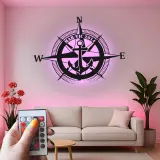 Nautical Compass LED Metal Wall Art | Custom Anchor Sign for Coastal Decor | Personalized Sailor Gift & Boat Cabin Signage