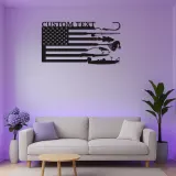 Panneau LED drapeau de pêche sur mesure | Décoration murale en métal personnalisée | Cadeau patriotique pour pêcheur | Déco maison de lac