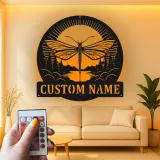 Cartel de metal personalizado con luz LED de libélula Regalo para amantes de la naturaleza Decoración para dormitorio o salón 3