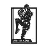 Custom Baseball Pitcher Led Light Metal Wall Art Personalized Gift for Sports Fans Game Room Decor