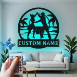 Cartel de metal personalizado con pareja de baile y luz LED, regalo personalizado para bailarines, decoración para salón o playa