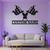 Personalisierte Tattoo Studio Schild | LED Metall Wandkunst | Gekreuzte Tattoo Maschinen | Personalisierbares Künstler Geschenk | Lasergeschnittene Metall Dekor