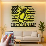 Décoration murale en métal personnalisée joueur de baseball avec rétroéclairage LED