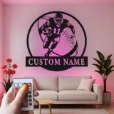 Insegna in metallo personalizzata per giocatore di football | Arte murale LED personalizzata | Decorazione con nome atleta per man cave e regalo per tifosi