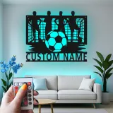Arte mural de metal personalizado de fútbol | Cartel LED con nombre personalizado para habitación de chicos | Regalo para jugador de fútbol | Decoración mural deportiva