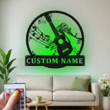 Personalisiertes Gitarrenschild mit LEDs | Individuelle Metall-Wandkunst für Musikstudio-Dekor | Geschenk für Musiker