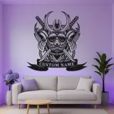Art Murale en Métal Samouraï Personnalisé | Panneau LED Casque Japonais | Décor de Dojo Personnalisé | Cadeau pour Fan d'Arts Martiaux