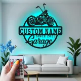 Décoration murale en métal personnalisée Chopper | Enseigne LED pour garage moto | Cadeau biker personnalisé et déco de man cave