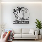 Cartel LED de flamenco personalizado | Arte mural tropical personalizado | Decoración de casa de playa para patio o bar junto a la piscina | Placa de nombre iluminada
