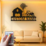 Insegna in metallo personalizzata con scena di fattoria e luce LED regalo per agricoltori decorazione rustica con trattore per la casa