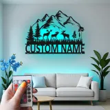 Custom Moose Mountain Metal Sign | LED Rustic Wildlife Wall Art | Personalized Cabin Decor Gift for Nature Lovers