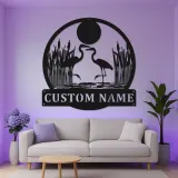 Arte murale in metallo con Airone e luci LED | Insegna personalizzata con nome per casa al lago | Regalo personalizzato per amanti degli uccelli | Decorazione di fauna selvatica per patio
