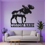 Personalized Moose Metal Wall Art | LED Wildlife Sign | Custom Name Cabin Decor | Rustic Mountain Hunter Gift