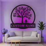 Décoration murale en métal personnalisée Arbre de Vie avec rétroéclairage LED Cadeau romantique pour couples Décor de chambre ou de salon