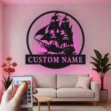 Insegna LED Nave Pirata | Arte Murale Nautica con Nome Personalizzato | Decorazione Man Cave e Regalo per Marinai
