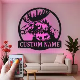 Custom Moose Metal Sign with LED | Personalized Wildlife Wall Art | Rustic Cabin & Lodge Decor for Hunter Gift