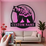 Cartel de metal personalizado con luz LED de oso y montaña, regalo para amantes de la naturaleza, decoración de cabaña o refugio