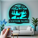 Insegna in metallo personalizzata con luce LED a forma di cervo - Regalo per amanti della natura per cabine o lodge