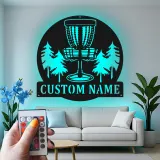 Insegna in metallo LED personalizzata per cestino da disc golf - Regalo per giocatori di disc golf e decorazione per sala giochi 1