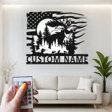 Insegna in metallo personalizzata con alce | Arte da parete faunistica LED con bandiera americana | Decorazione e regalo per cabin di cacciatori