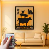 Cartel de metal LED personalizado con silueta de animales de granja, regalo de granja personalizado, decoración rústica de granero