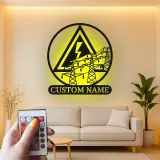 Art mural en métal LED d'électricien | Enseigne personnalisée de lineman avec lignes électriques | Décor industriel personnalisé pour bureau et garage