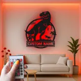 Personalisiertes T-Rex Dinosaurier LED Licht Metallschild Geschenk für Kinderzimmer oder Spielzimmer Dekor
