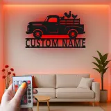 Personalisierter Vintage-Truck mit Hühnern LED-Licht Metall-Wandkunst Bauernhaus Geschenk für Paare Rustikale Küchen-Dekoration