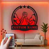 Custom Arm Wrestling Led Light Metal Wall Art Personalized Gift for Him Man Cave Decor