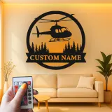 Personalized Helicopter Metal Wall Art | LED Lighted Aviation Decor | Custom Name Sign for Pilot Gift, Office & Man Cave