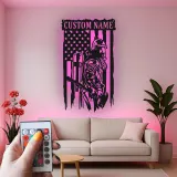 Cartel LED de bombero personalizado | Arte mural de bandera americana | Regalo personalizado para bombero | Decoración de héroe en la pared