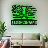 Custom LED Mechanic Sign | Metal American Flag Garage Art | Crossed Pistons Decor | Personalized Auto Shop Gift