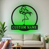 Arte mural de metal LED de flamenco | Cartel tropical personalizado para casa de playa | Decoración de ave Art Deco