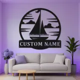 Insegna in metallo personalizzata per veliero | Arte murale LED personalizzata | Targa nautica per casa al lago e decorazioni costiere