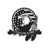 Custom Eagle American Flag Led Light Metal Wall Art Patriotic Gift for Veterans Office or Living Room Decor