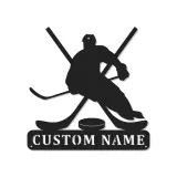 Custom Hockey Player Metal Sign | LED Light Wall Art | Personalized Game Room Decor | Hockey Fan Gift