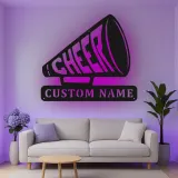 Personalisierte LED-Metall-Wandkunst mit Cheer-Megafon – Geschenk für Cheerleader, für Schlafzimmer oder Umkleideraum