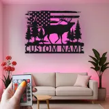 Insegna in metallo personalizzata con luce LED a forma di alce e bandiera americana, regalo per amanti della natura, decorazione per cabine rustiche
