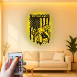 Décoration murale en métal personnalisée avec bulldog et drapeau américain éclairée LED - Cadeau pour amoureux des chiens, décoration intérieure patriotique