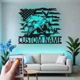Insegna in metallo LED personalizzata con aquila e bandiera americana - Regalo patriottico per veterani, decorazione per man cave o ufficio