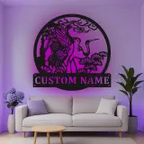 Custom Crane and Pine Led Light Metal Wall Art Personalized Nature Lover Gift Living Room or Garden Decor