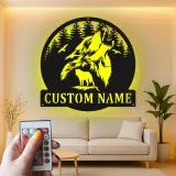 Décoration murale en métal personnalisée de loup hurlant avec rétroéclairage LED - Cadeau personnalisé pour les amoureux de la nature - Décor de cabane rustique