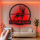 Décoration murale en métal personnalisée pour le cerf avec rétroéclairage LED, cadeau personnalisé pour les chasseurs, décoration de cabane rustique pour les amoureux de la nature