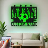 Arte mural de metal personalizado de fútbol | Cartel LED con nombre personalizado para habitación de chicos | Regalo para jugador de fútbol | Decoración mural deportiva