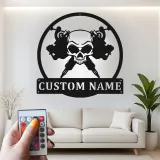 Tattoo Shop LED Sign | Personalized Skull Metal Art for Studios | Custom Tattoo Artist Name Wall Decor