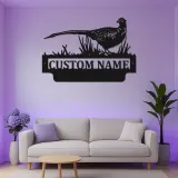 Pheasant Metal Wall Art with LED | Custom Name Sign for Hunters | Cabin & Lodge Decor | Ring-Necked Bird Silhouette