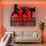 Expositor personalizado de cinturones de karate | Cartel LED personalizado de artes marciales | Decoración mural de metal para dojo | Regalo para cinturón negro