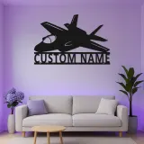 Insegna LED a forma di jet da combattimento personalizzata | Arte da parete in metallo per aviazione | Regalo personalizzato per piloti | Decorazione per rifugi maschili di aerei militari